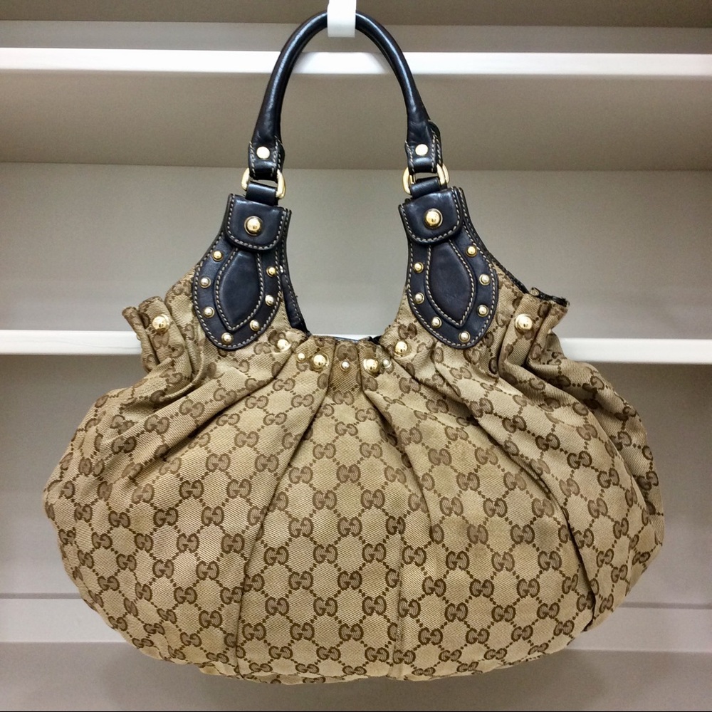 Authentic Vintage Gucci Pelham Tote Studded GG Canvas Y2K Shoulder Bag Purse